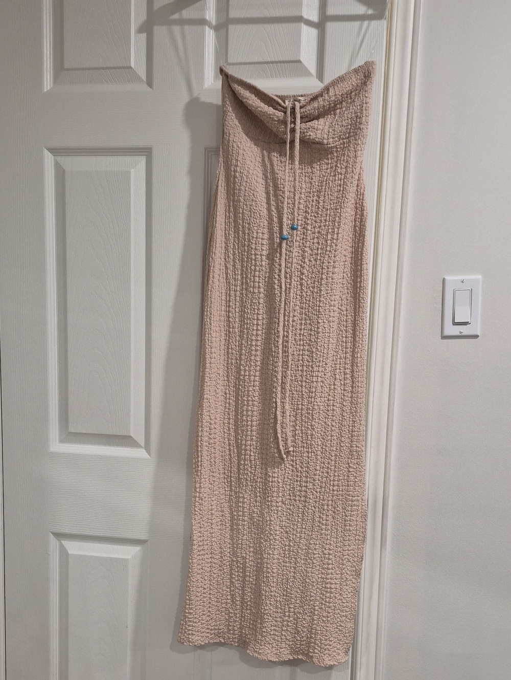 See You Monday Neutral Beige Textured Strapless Maxi Skirt